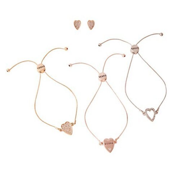 GUESS Tri-Tone Crystal Heart Trio Bracelets, Earring 4-Piece Jewelry Set (O/S) - Picture 2 of 2
